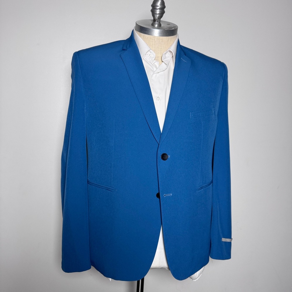 Perry Ellis Blazer Mens 48S Blue Solid Very Slim Fit Two Button Sport Coat